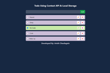 Todo Webapp using Context API and local storage